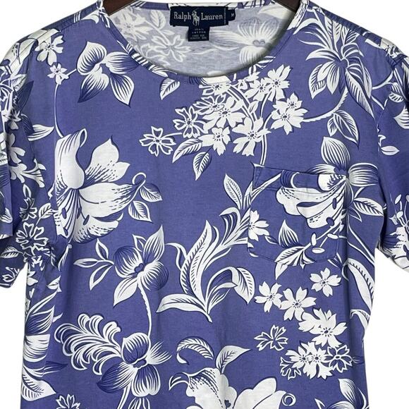 Vintage Ralph Lauren Lot of 2 Pocket Tee Size M 100% Cotton Floral Pink Purple - Picture 7 of 12